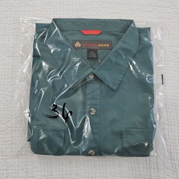 Americaware Shirt Men's 3XLT Green Short Sleeve Stretch Flap Pockets EUC LN - Picture 14 of 14